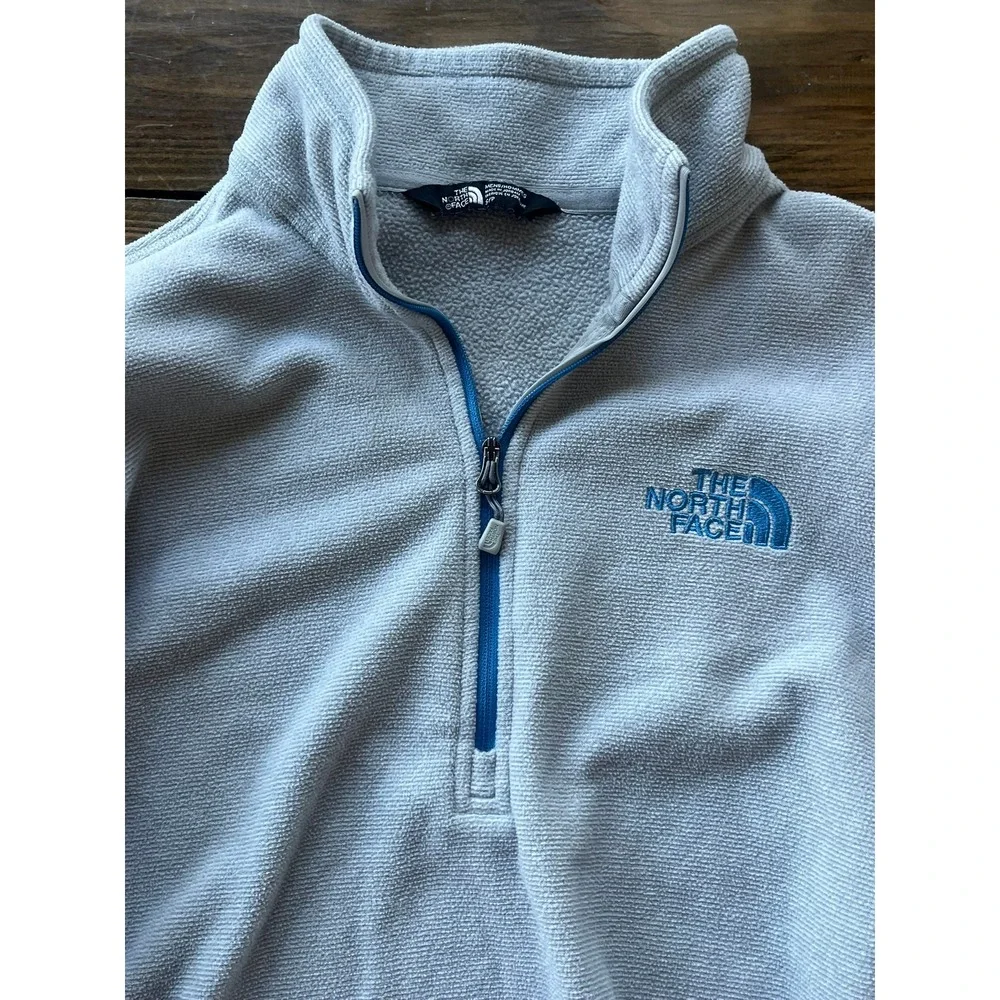 The North Face Mens TKA 100 Quarter Zip Fleece Pullover Grey Blue Small‎